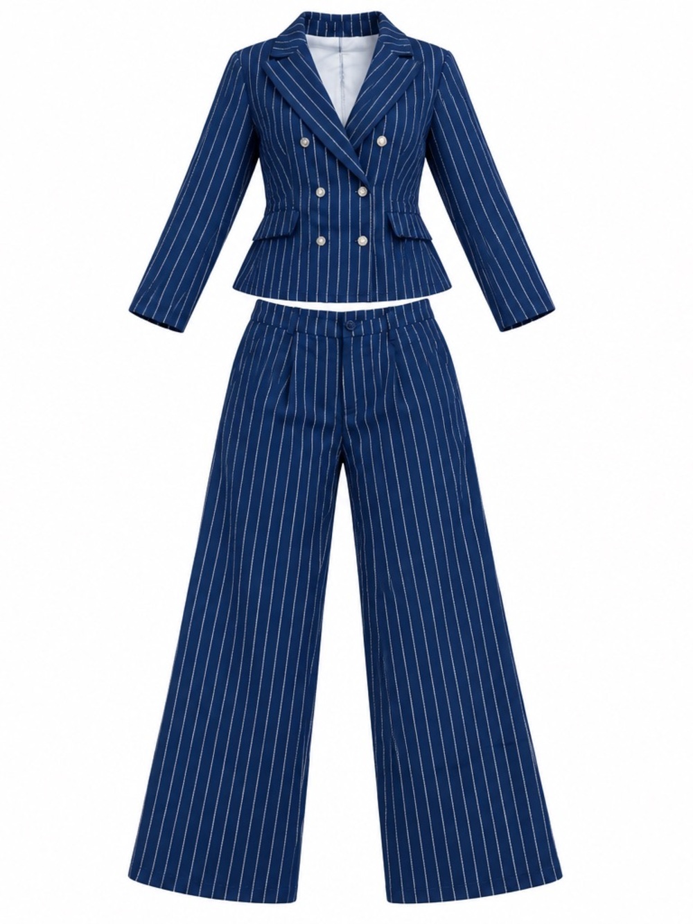 Women’s Plus Suit Set Navy Pinstripe Double-Breasted Size XXL